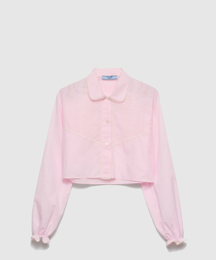 프라다 자수 크롭 바티스트 셔츠 P445IR